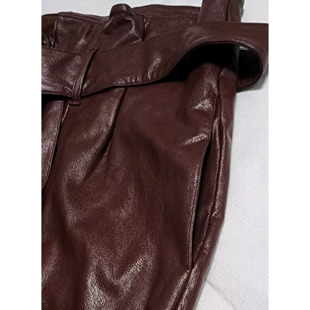 Commando Faux Leather Paper Bag Pants Size XL Oxblood w Tie Belt Comfort NWT - Picture 7 of 13